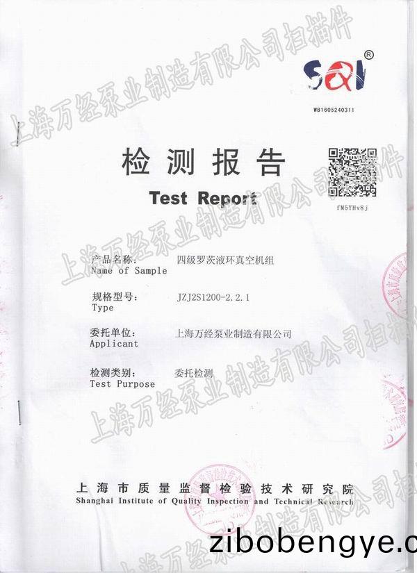 四(si)級(jí)(ji)儸茨(ci)液環(huán)真(zhen)空(kong)機(jī)(ji)組檢測(cè)報(bào)告